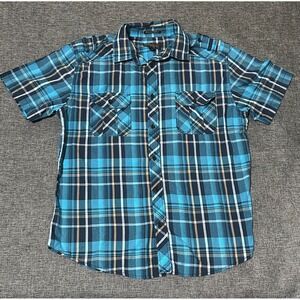 Helix Athletic Fit Men's L Blue Plaid Short Sleeve Shirt